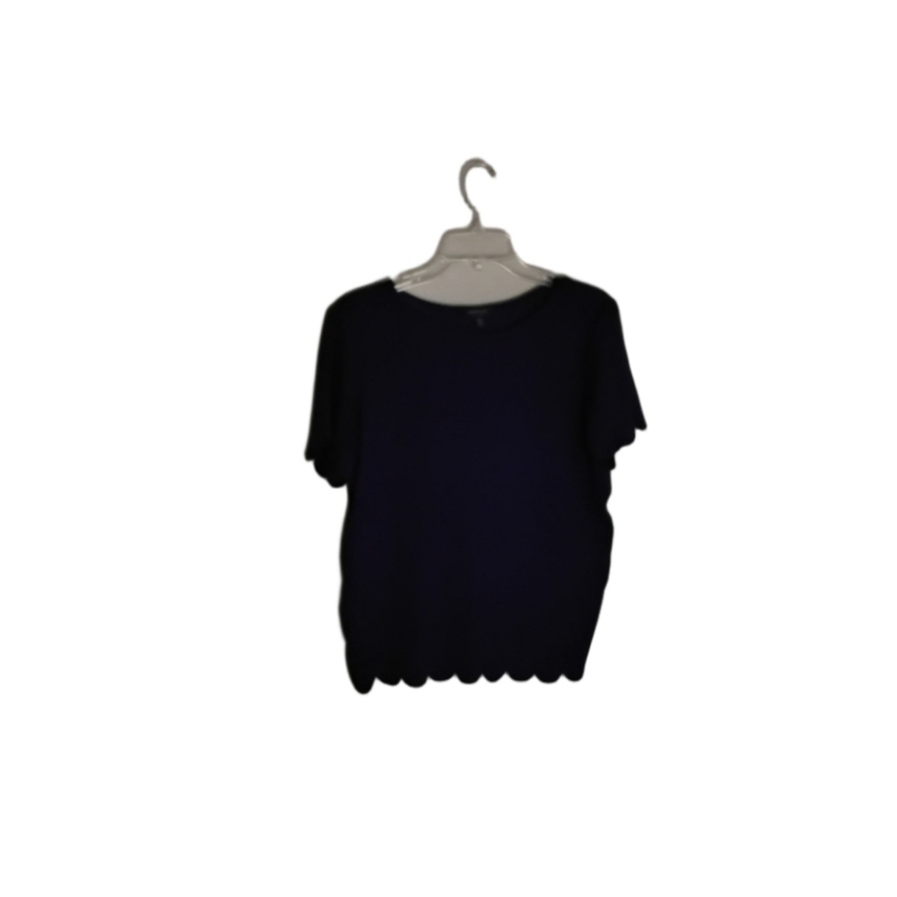Madison Women's Navy Blue Scalloped Edge Blouse. Size M